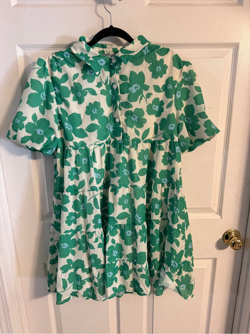 Green Floral Mini Dress with Tiered Skirt
